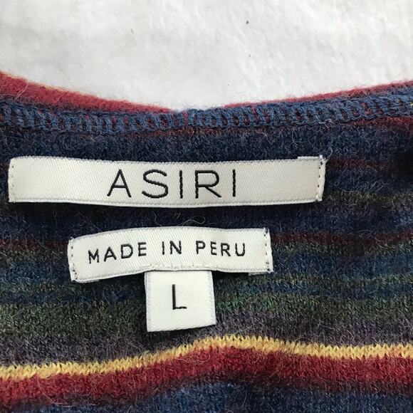 Asiri made in peru alpaca wool hooded long open vest sweater sz l striped - Picture 5 of 9